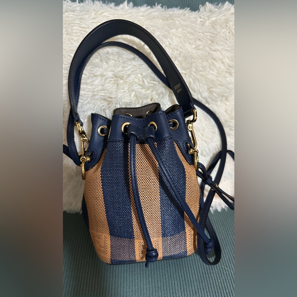 Fendi Navy and Tan Mini Bucket Bag